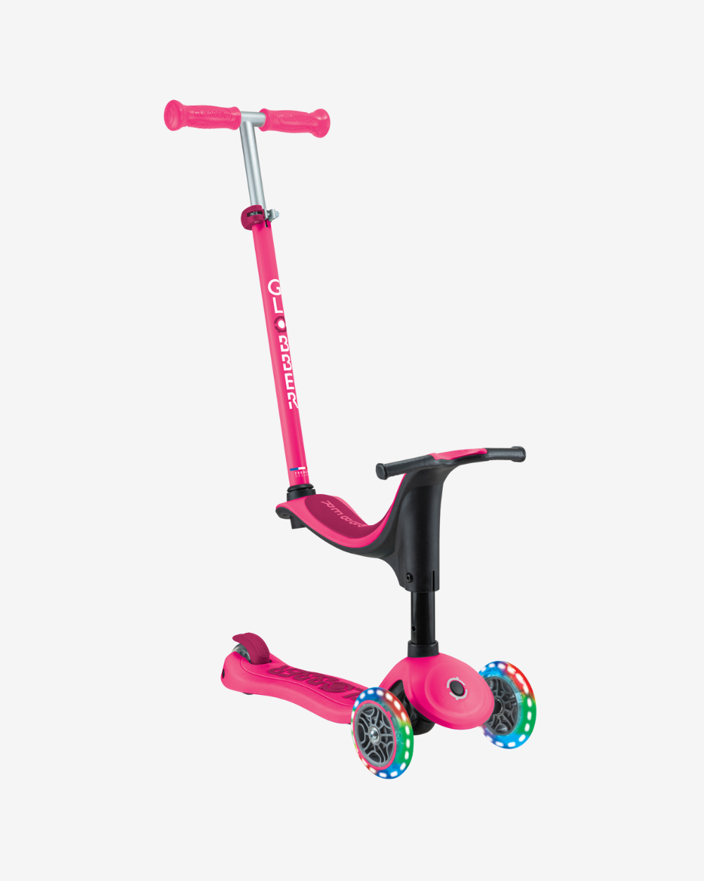 Globber Go Up Sporty V2 3 Wheel Kids Convertible Scooter | Light Up Fuchsia / Dark Pink