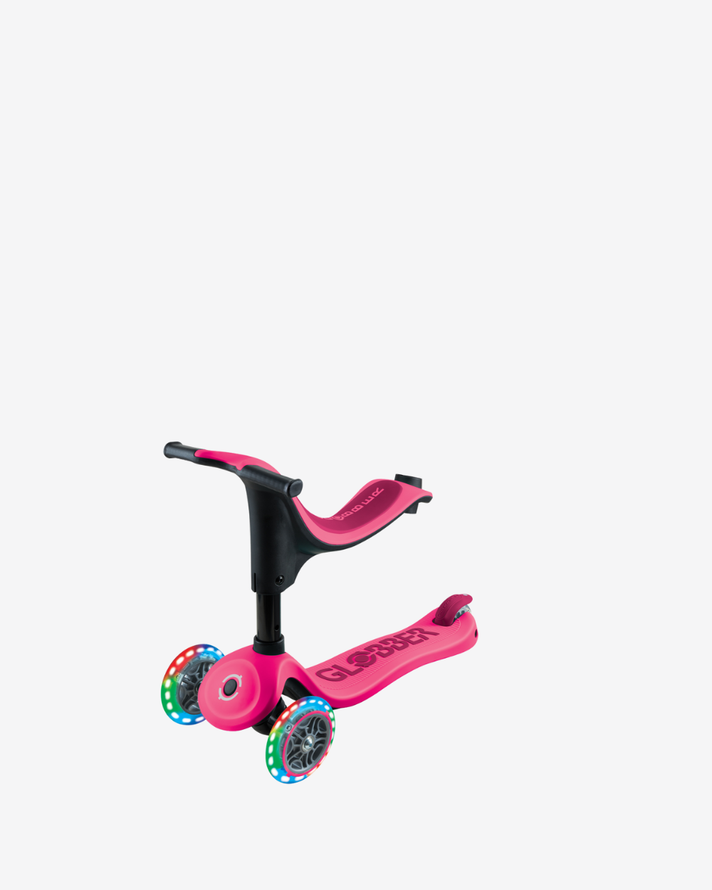 Globber Go Up Sporty V2 3 Wheel Kids Convertible Scooter | Light Up Fuchsia / Dark Pink