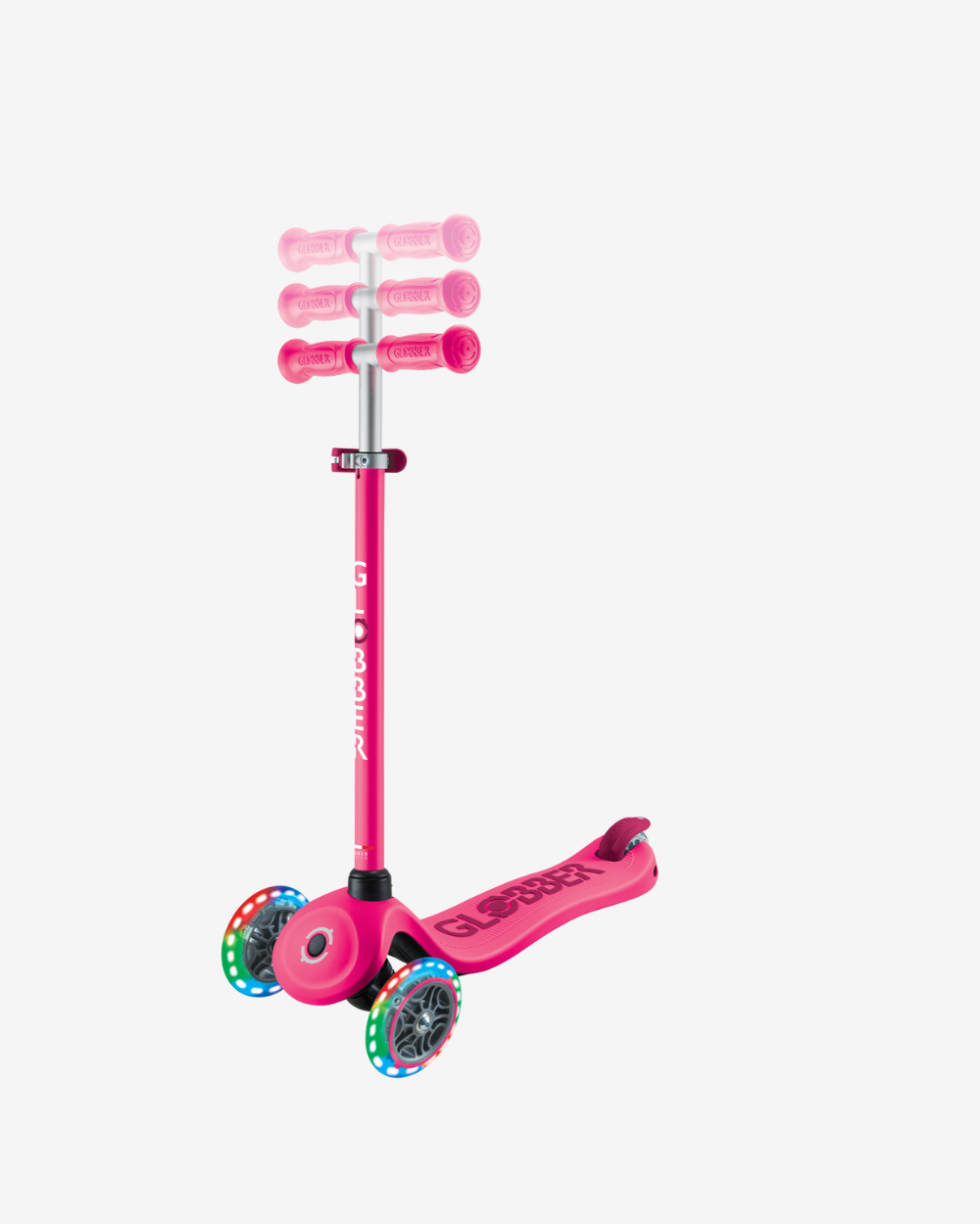 Globber Go Up Sporty V2 3 Wheel Kids Convertible Scooter | Light Up Fuchsia / Dark Pink