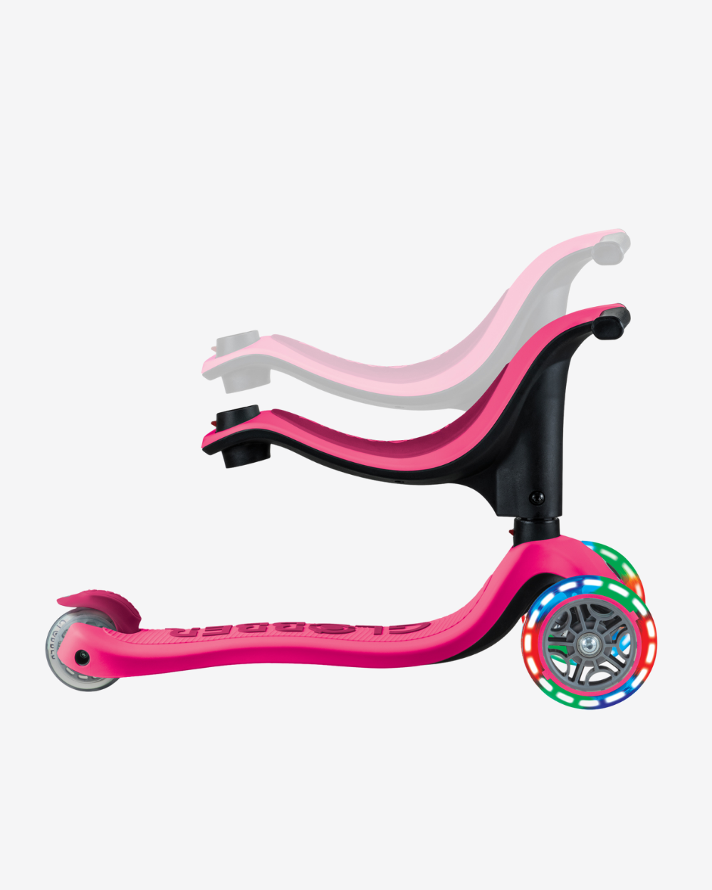 Globber Go Up Sporty V2 3 Wheel Kids Convertible Scooter | Light Up Fuchsia / Dark Pink