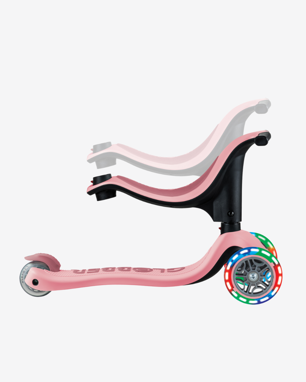Globber Go Up Sporty V2 3 Wheel Kids Convertible Scooter | Light Up Pastel Pink / Deep Pink