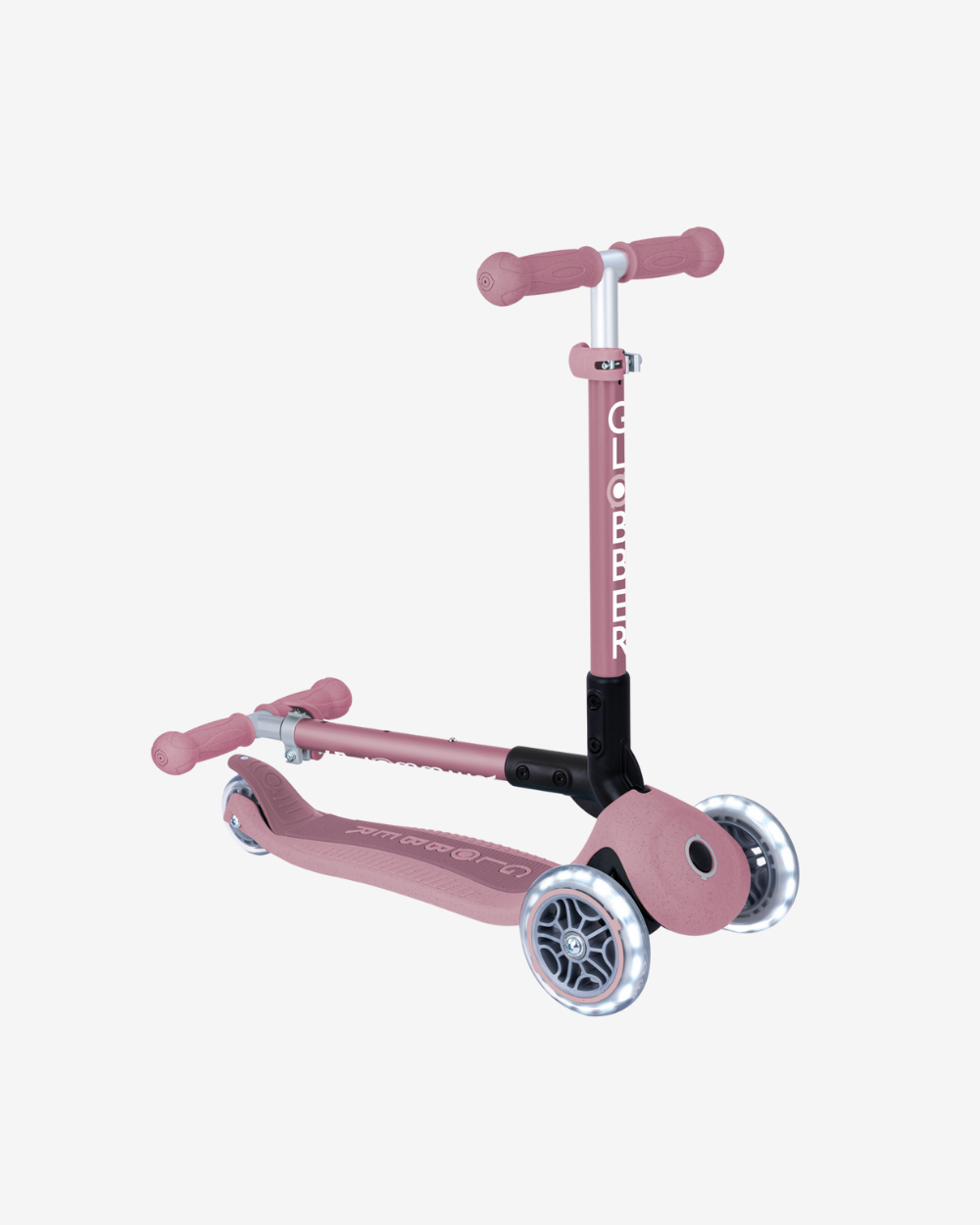Globber Ecologic Junior Foldable 3 Wheel Scooter with Lights | Berry