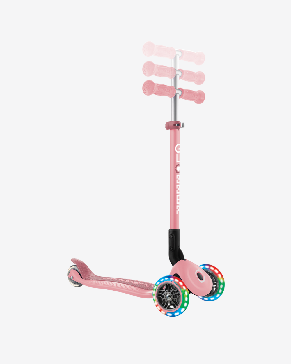 Globber Primo 3 Wheel Kids Scooter Foldable Plus Light Up | Pastel Pink