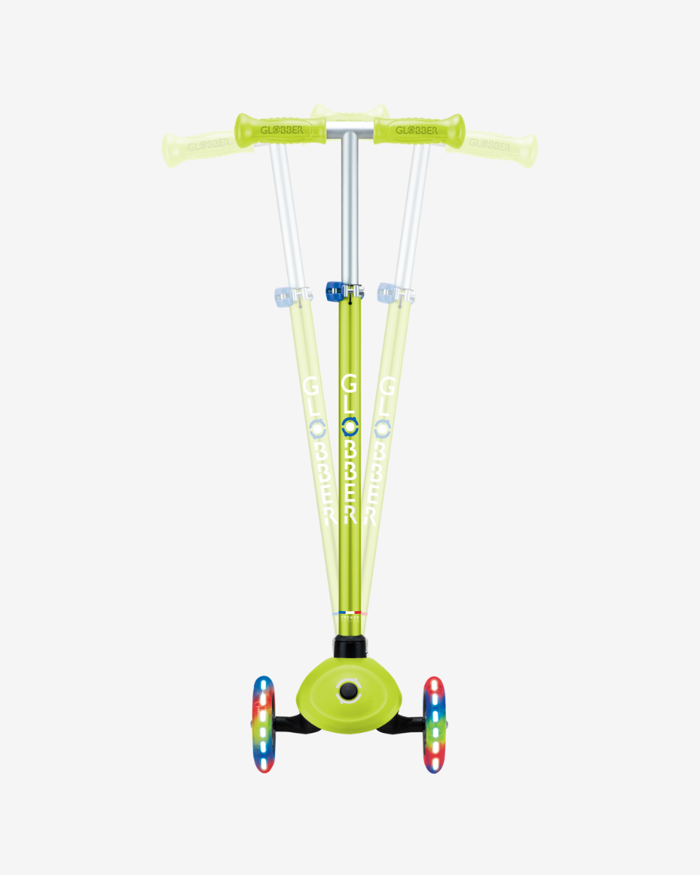 Globber Primo V2 3 Wheel Kids Scooter | Light Up Lime Green / Navy Blue