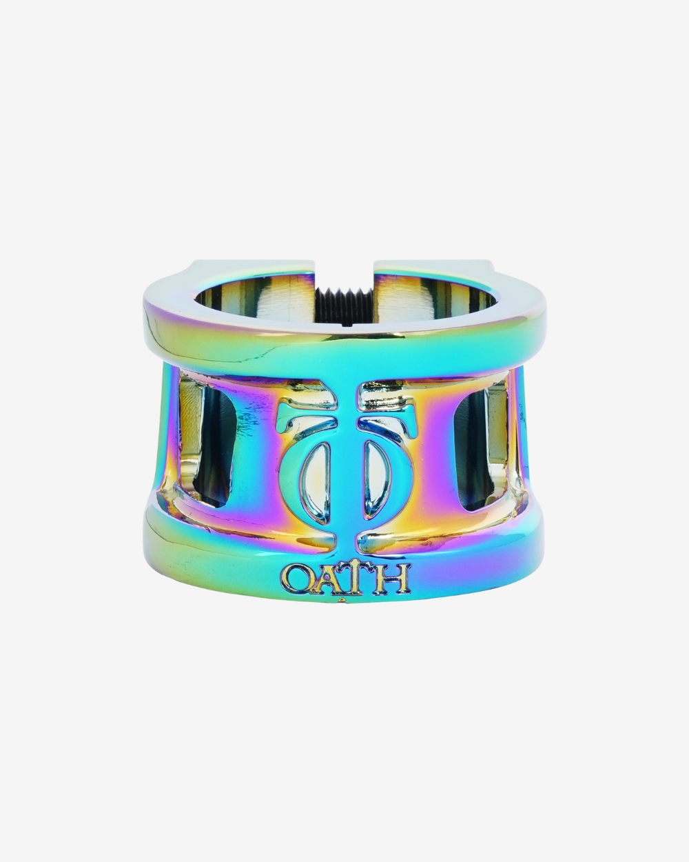 Oath Components | Cage V2 Alloy 2 Bolt Clamp | Neo Chrome