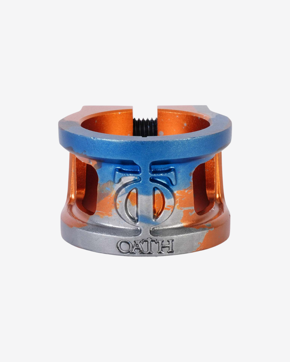 Oath Components | Cage V2 Alloy 2 Bolt Clamp | Orange/Blue/Titanium
