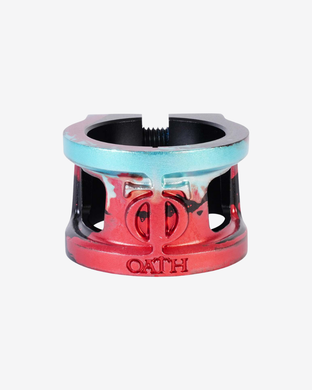 Oath Components | Cage V2 Alloy 2 Bolt Clamp | Black/Teal/Red