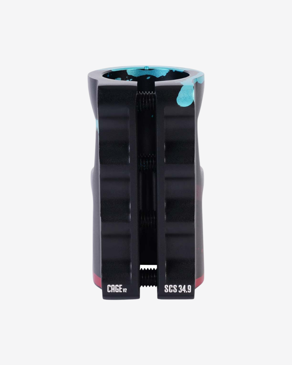 Oath Components | Cage V2 Alloy 4 Bolt SCS Clamp | Black/Teal/Red