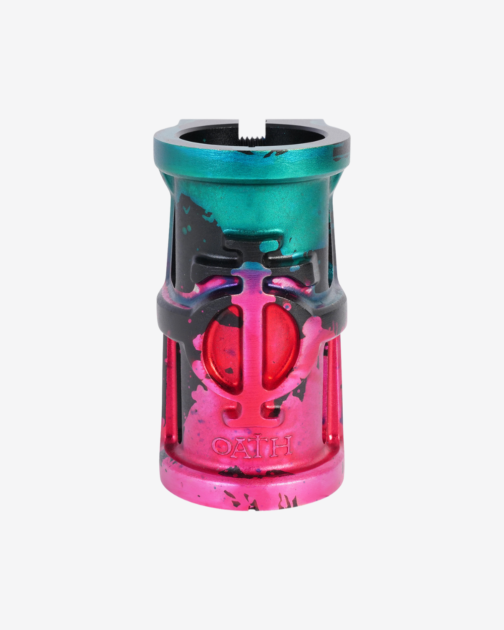 Oath Components | Cage V2 Alloy 4 Bolt SCS Clamp | Green/Pink/Black