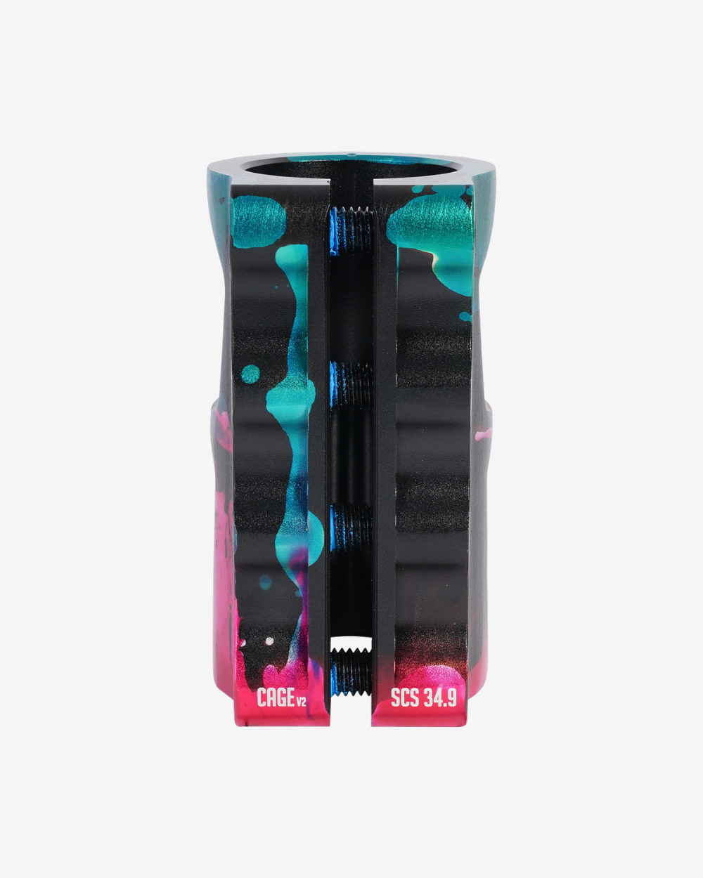 Oath Components | Cage V2 Alloy 4 Bolt SCS Clamp | Green/Pink/Black