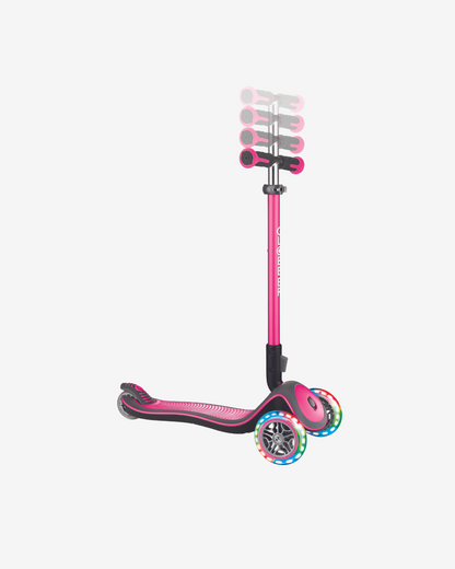 Globber Elite Deluxe 3 Wheel Kids Scooter w/Lights | Deep Pink