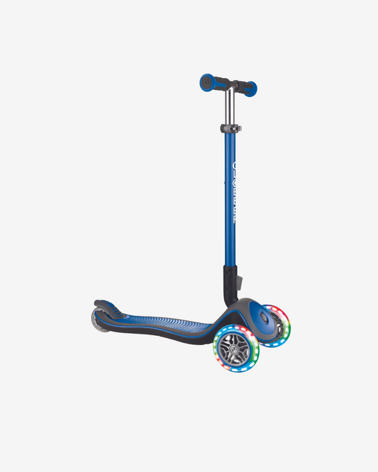 Globber Elite Deluxe 3 Wheel Kids Scooter w/Lights | Navy Blue