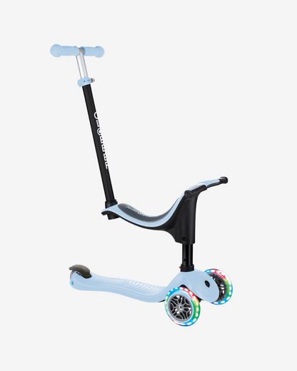 Globber Go Up Sporty 3 Wheel Kids Convertible Scooter | Light Up Pastel Blue