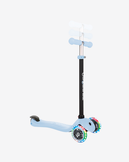 Globber Go Up Sporty 3 Wheel Kids Convertible Scooter | Light Up Pastel Blue
