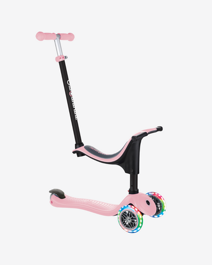 Globber Go Up Sporty 3 Wheel Kids Convertible Scooter | Light Up Pastel Pink