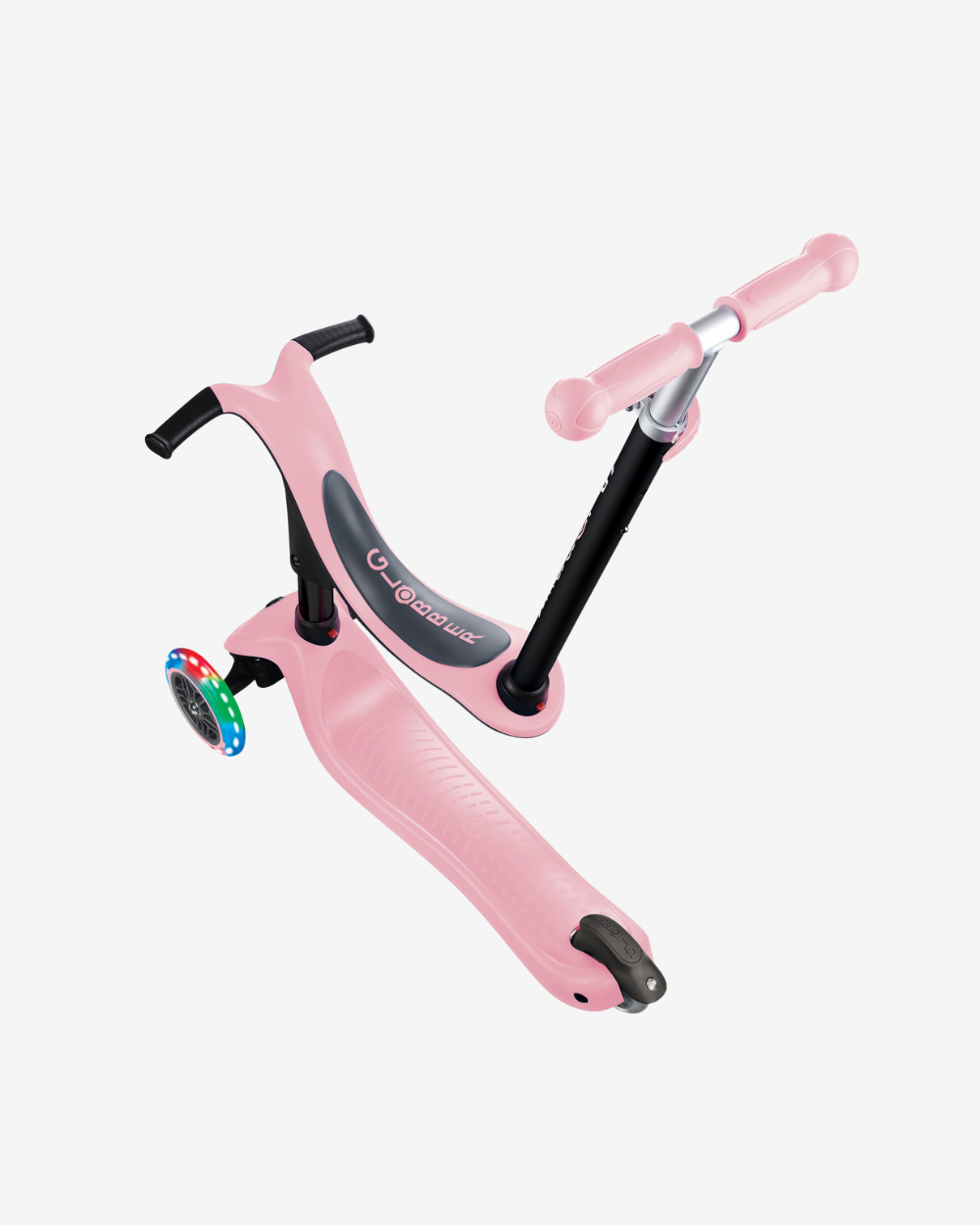 Globber Go Up Sporty 3 Wheel Kids Convertible Scooter | Light Up Pastel Pink