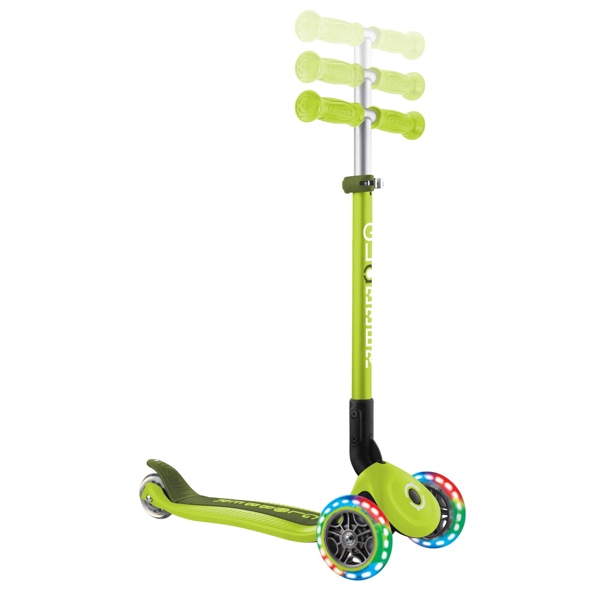 Globber Primo 3 Wheel Kids Scooter Foldable | Light Up Lime Green