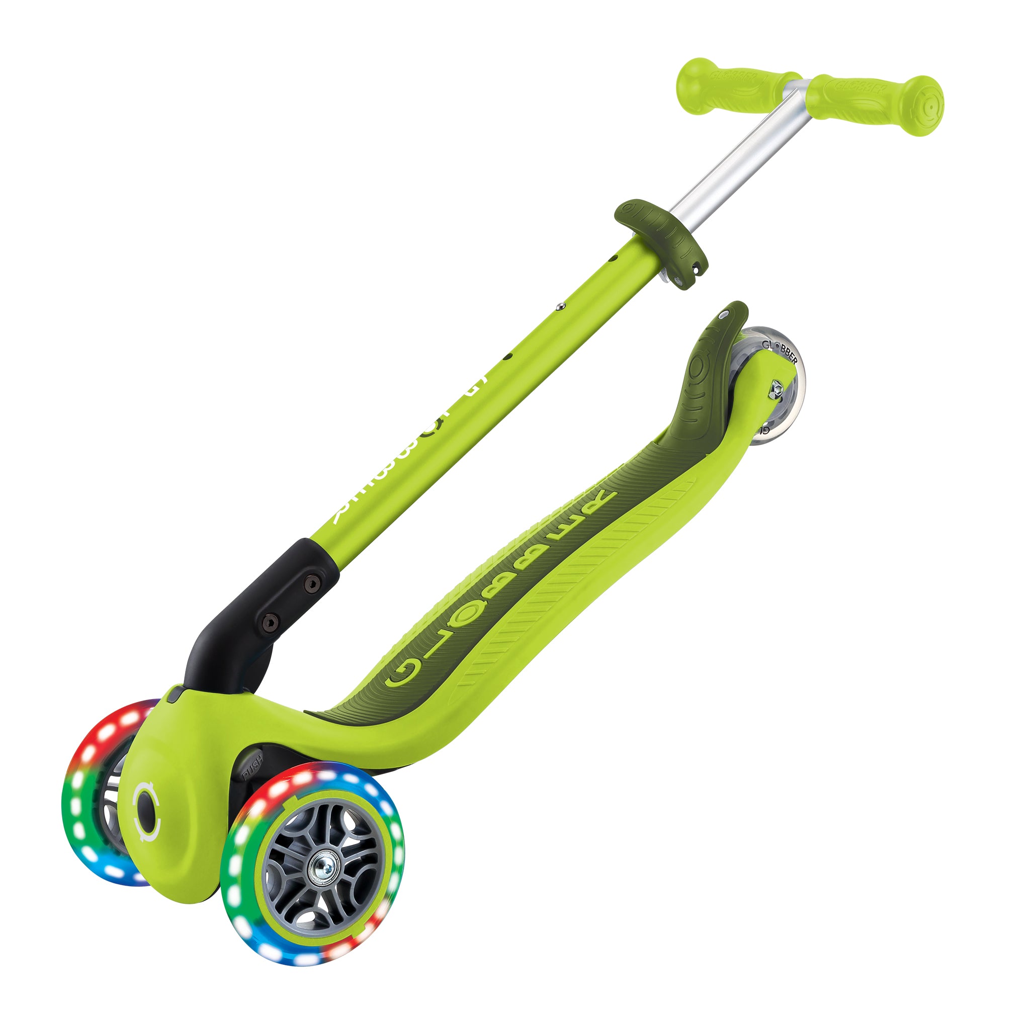 Globber Primo 3 Wheel Kids Scooter Foldable | Light Up Lime Green