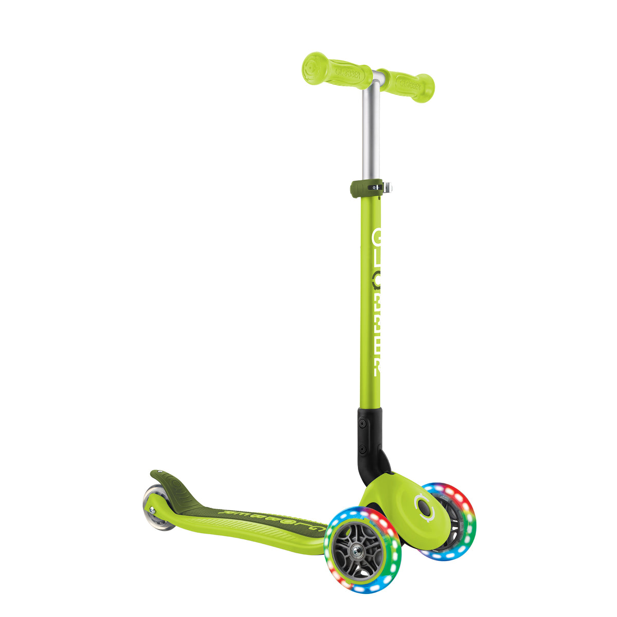 Globber Primo 3 Wheel Kids Scooter Foldable | Light Up Lime Green