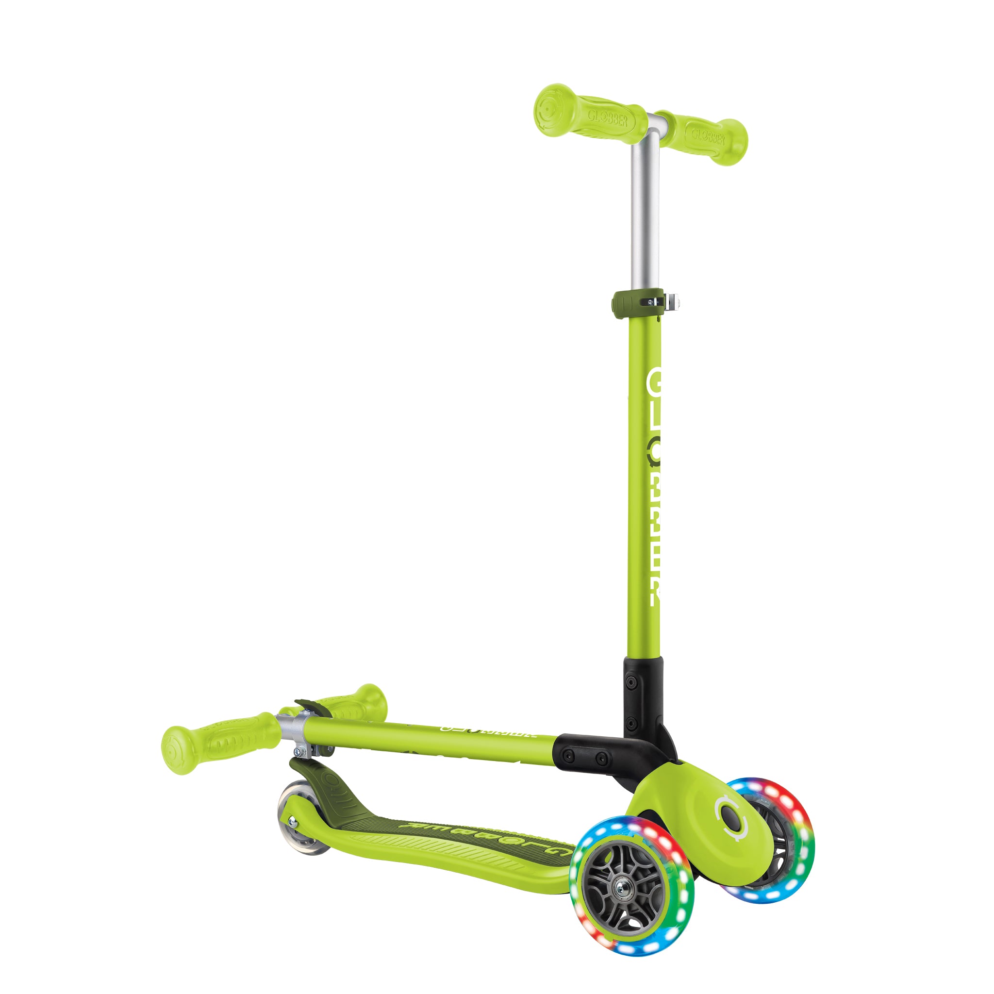 Globber Primo 3 Wheel Kids Scooter Foldable | Light Up Lime Green