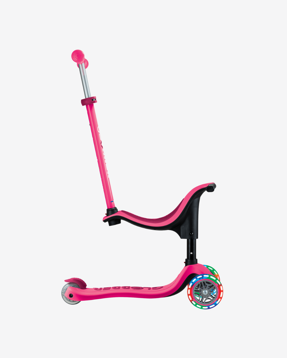 Globber Go Up Sporty V2 3 Wheel Kids Convertible Scooter | Light Up Fuchsia /  Dark Pink