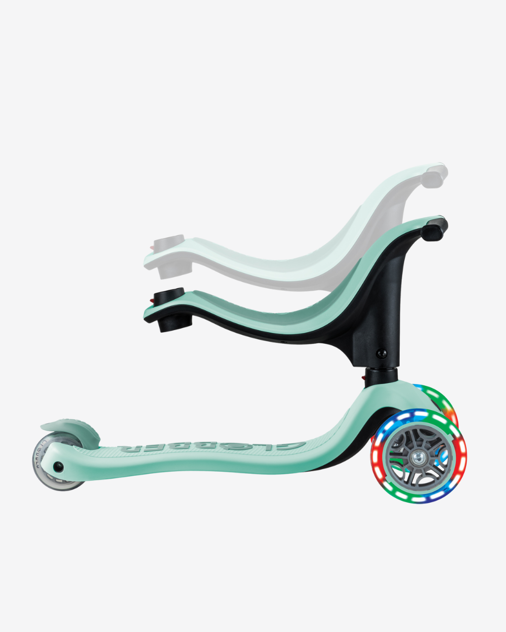 Globber Go Up Sporty V2 3 Wheel Kids Convertible Scooter | Light Up Mint /  Pistachio