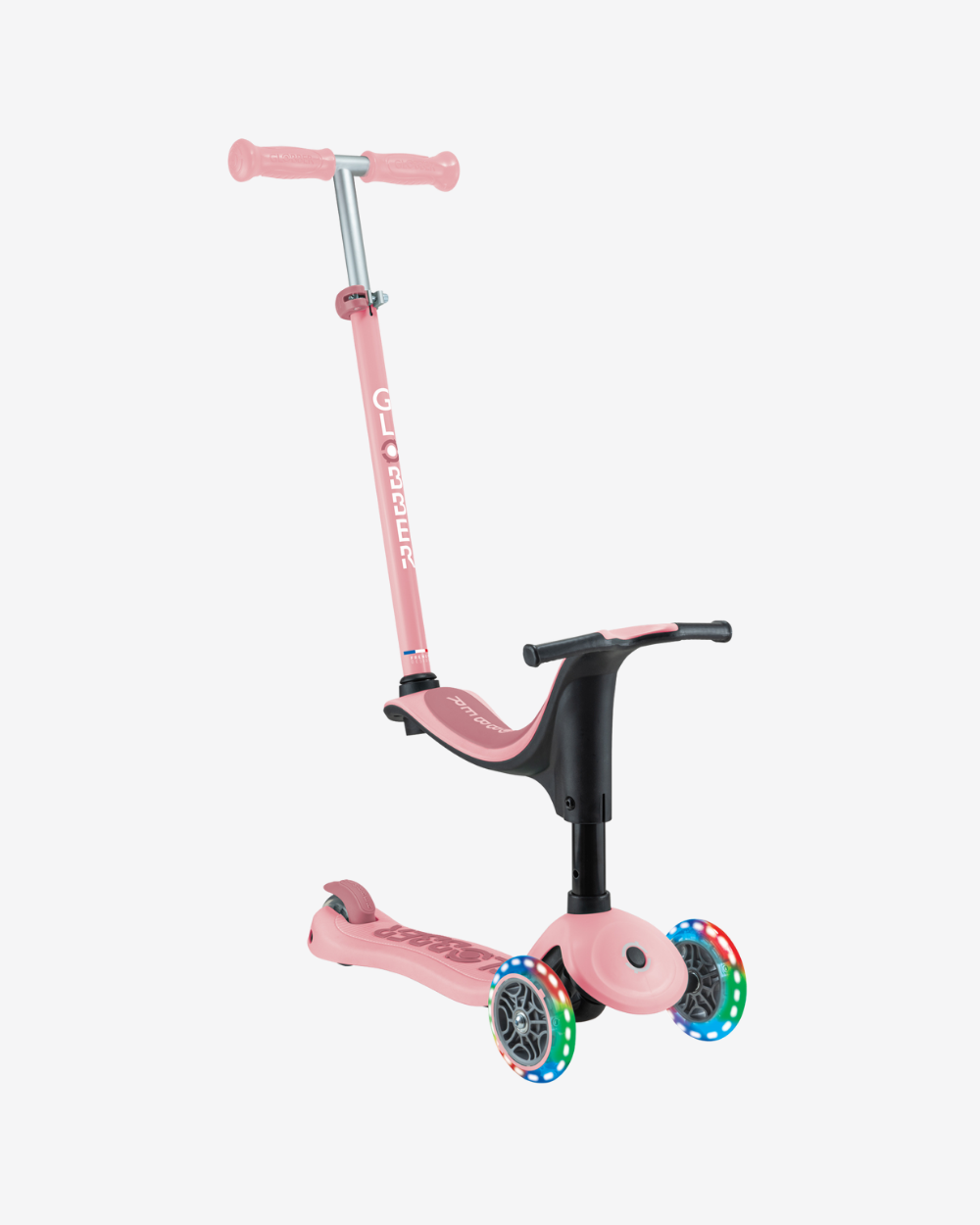 Globber Go Up Sporty V2 3 Wheel Kids Convertible Scooter | Light Up Pastel Pink / Deep Pink