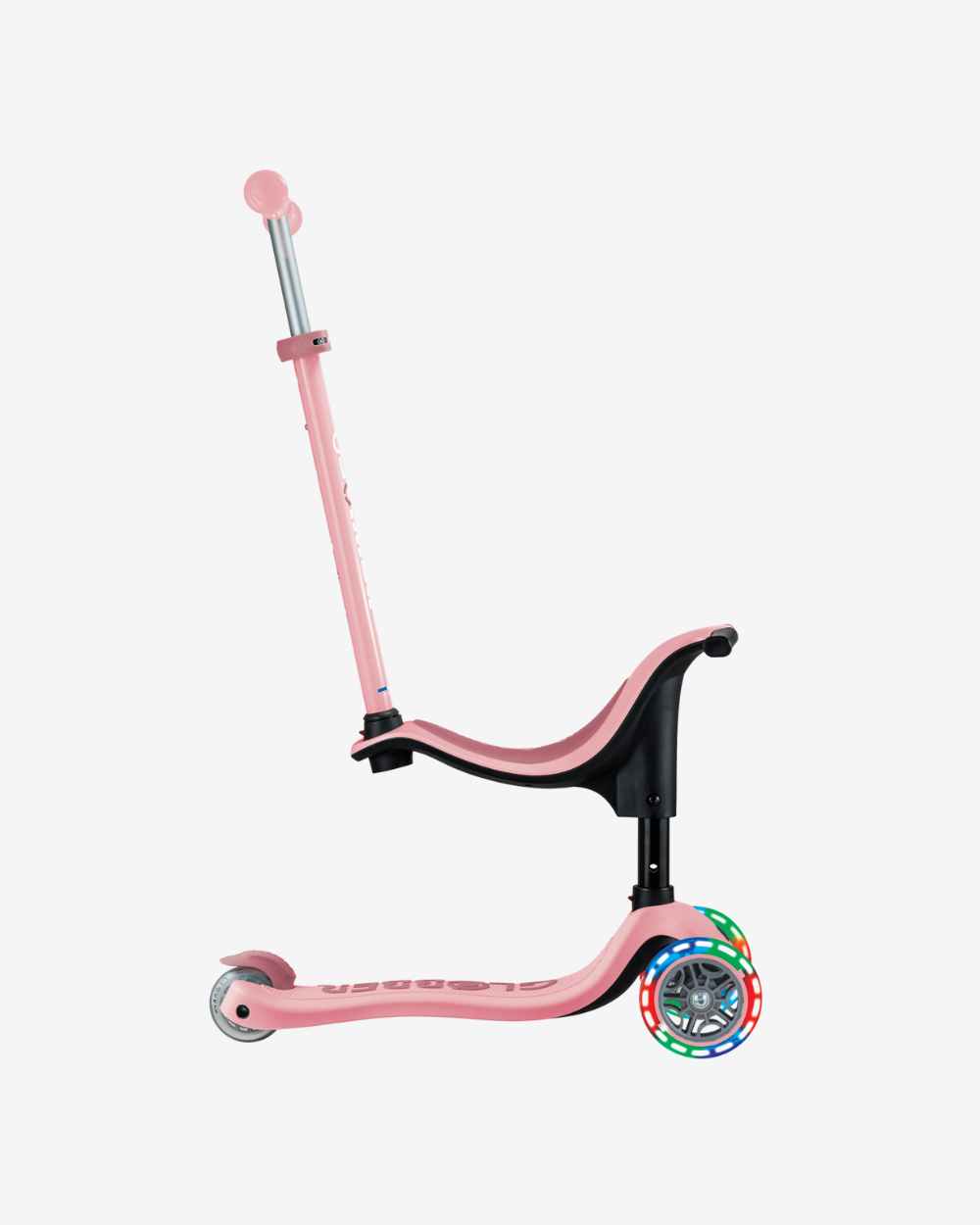 Globber Go Up Sporty V2 3 Wheel Kids Convertible Scooter | Light Up Pastel Pink / Deep Pink