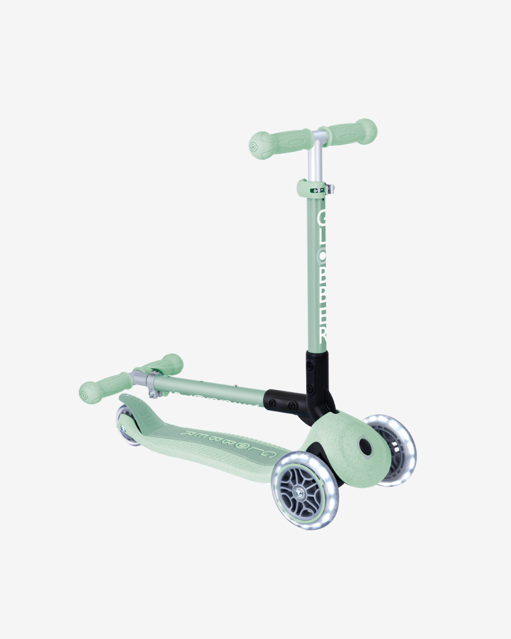 Globber Ecologic Junior Foldable 3 Wheel Scooter with Lights | Pistachio