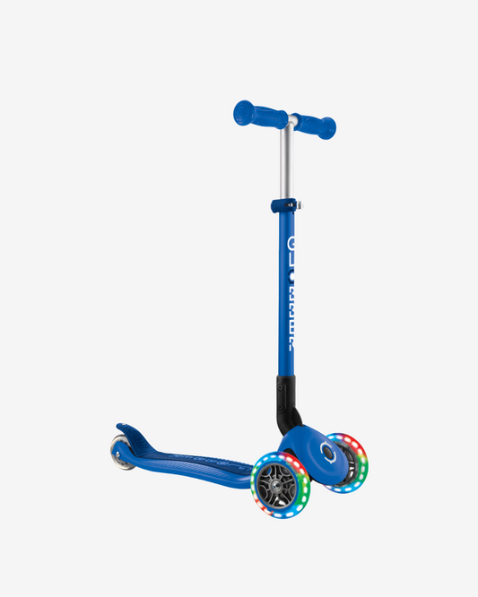 Globber Primo 3 Wheel Kids Scooter Foldable | Light Up Navy Blue