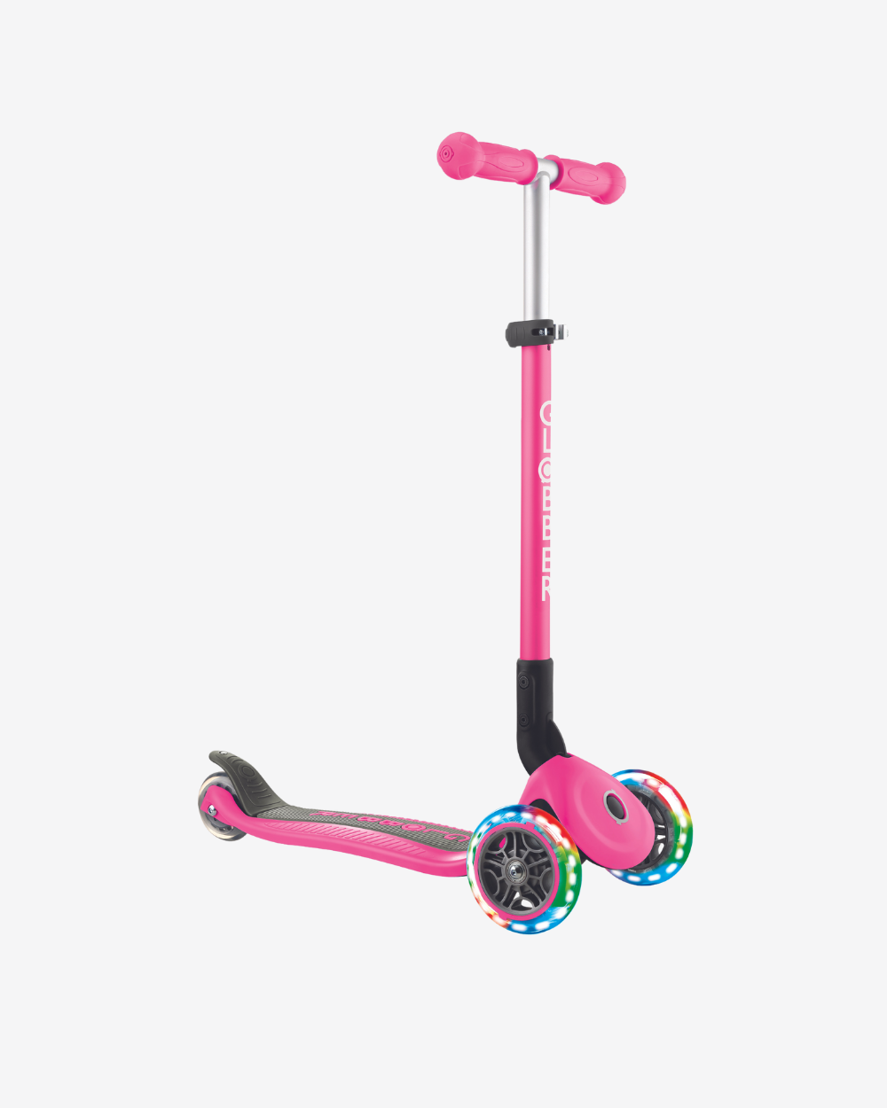 Globber Primo 3 Wheel Kids Scooter Foldable | Light Up Neon Pink