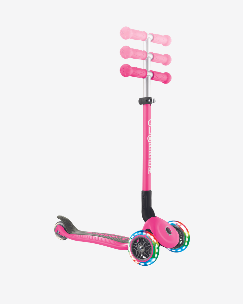Globber Primo 3 Wheel Kids Scooter Foldable | Light Up Neon Pink