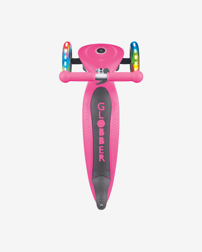 Globber Primo 3 Wheel Kids Scooter Foldable | Light Up Neon Pink