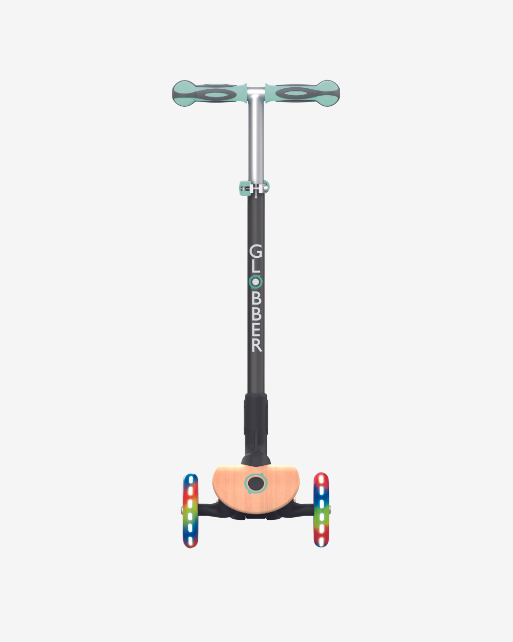 Globber Primo 3 Wheel Kids Scooter Foldable | Light Up Wood / Mint