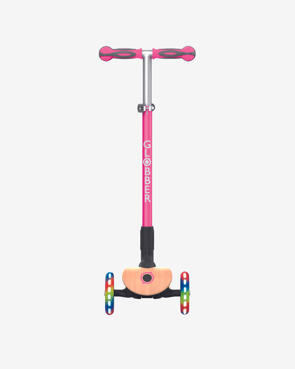 Globber Primo 3 Wheel Kids Scooter Foldable | Light Up Wood / Pink