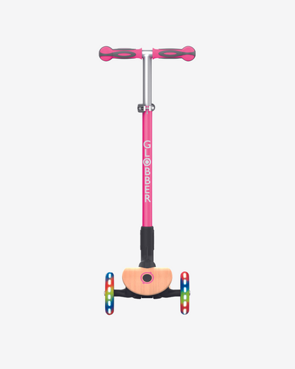 Globber Primo 3 Wheel Kids Scooter Foldable | Light Up Wood / Pink