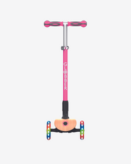 Globber Primo 3 Wheel Kids Scooter Foldable | Light Up Wood / Pink