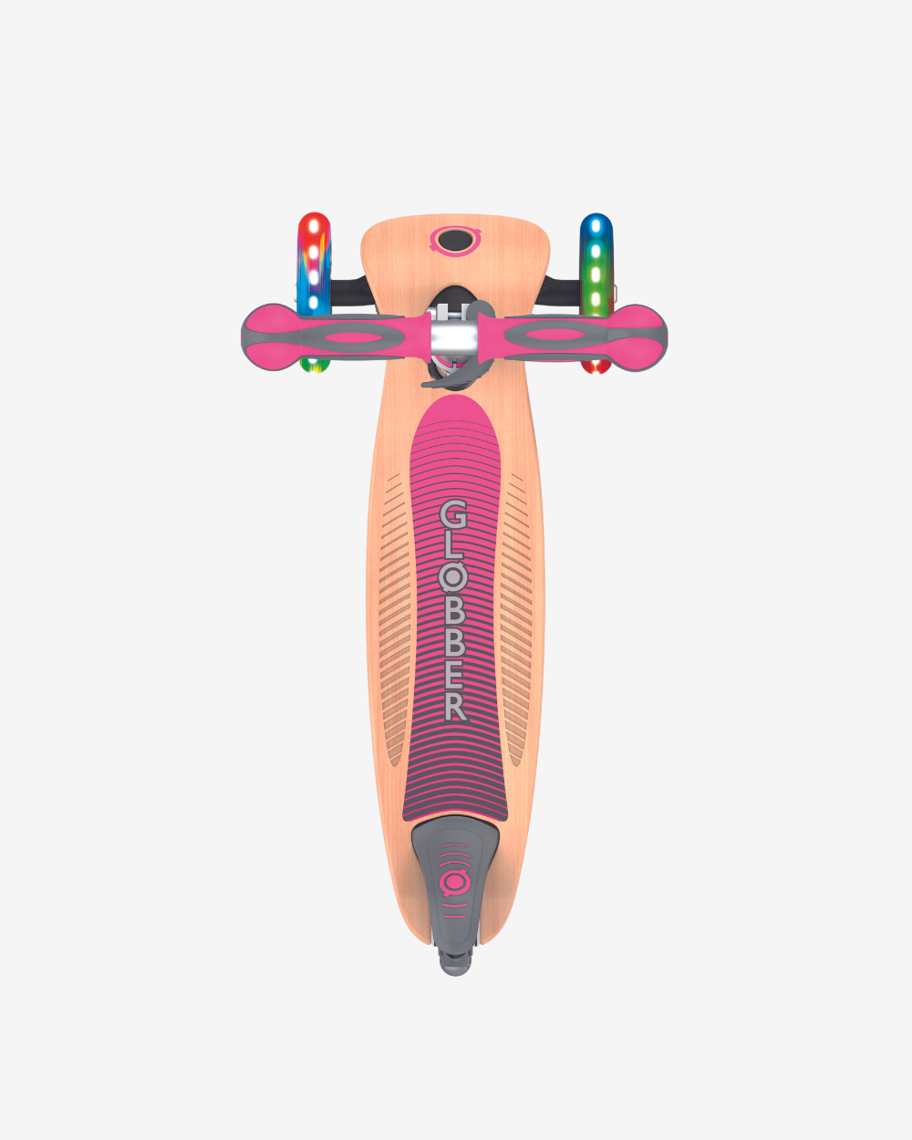 Globber Primo 3 Wheel Kids Scooter Foldable | Light Up Wood / Pink