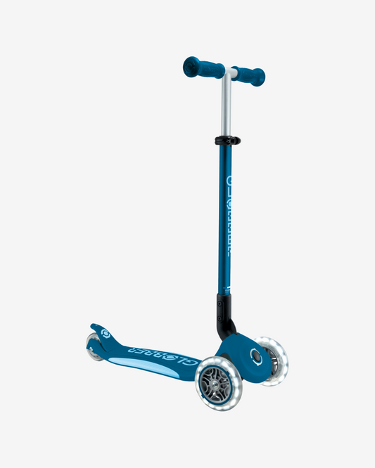 Globber Primo V2 3 Wheel Kids Scooter Foldable Plus | Light Up Petrol Blue