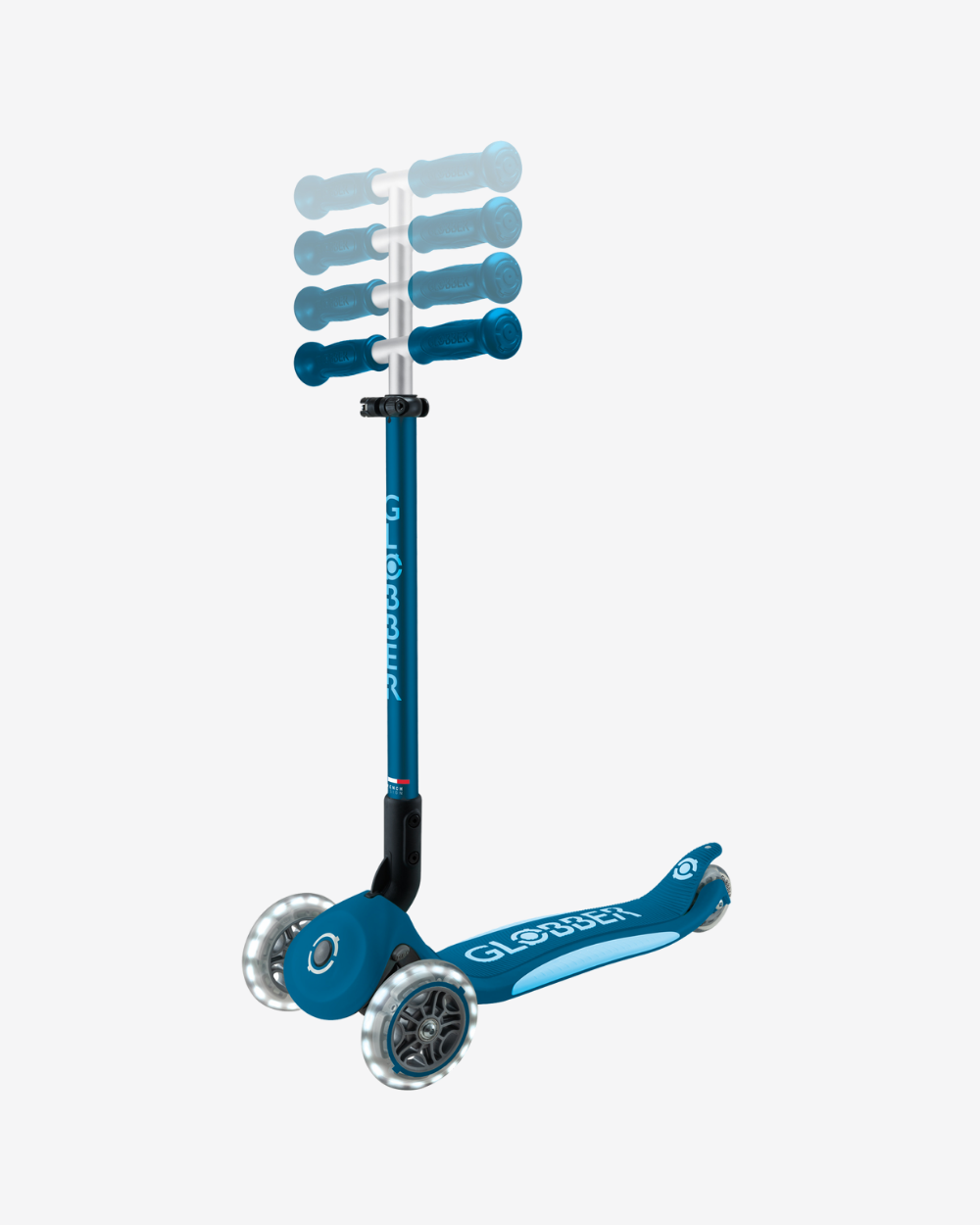 Globber Primo V2 3 Wheel Kids Scooter Foldable Plus | Light Up Petrol Blue