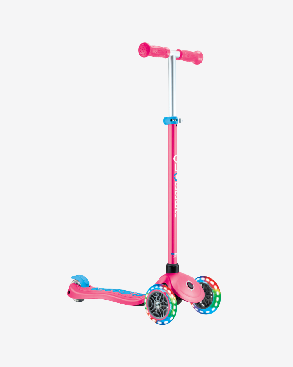 Globber Primo V2 3 Wheel Kids Scooter | Light Up Fuchsia Pink / Sky Blue