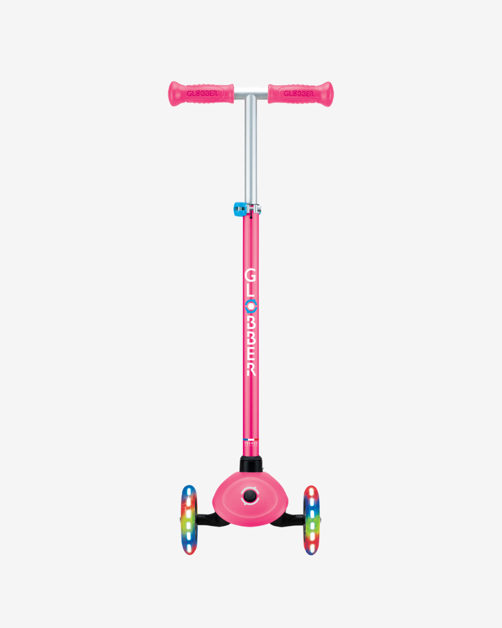 Globber Primo V2 3 Wheel Kids Scooter | Light Up Fuchsia Pink / Sky Blue