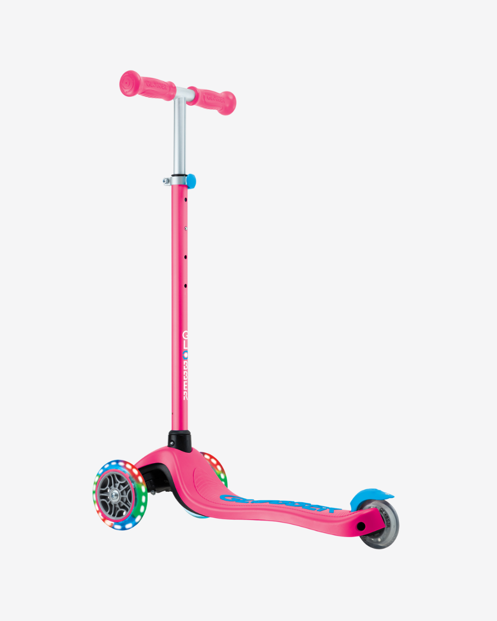 Globber Primo V2 3 Wheel Kids Scooter | Light Up Fuchsia Pink / Sky Blue