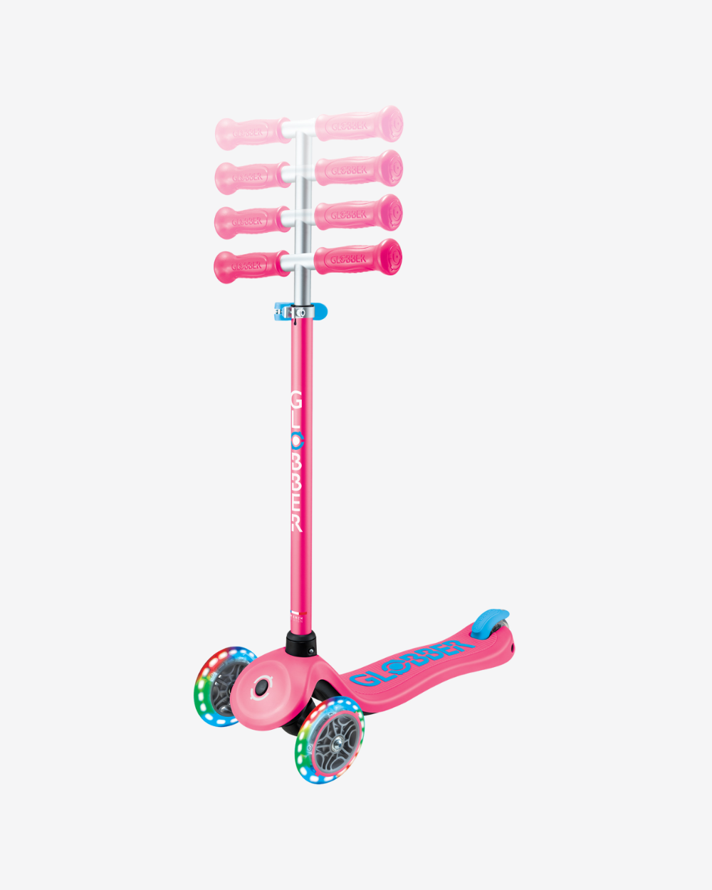 Globber Primo V2 3 Wheel Kids Scooter | Light Up Fuchsia Pink / Sky Blue