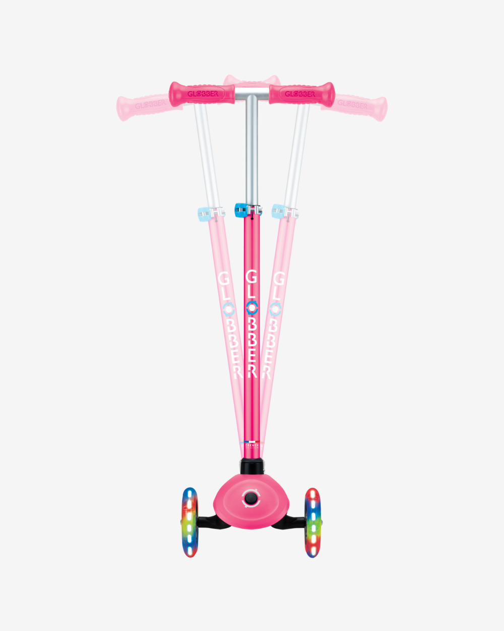 Globber Primo V2 3 Wheel Kids Scooter | Light Up Fuchsia Pink / Sky Blue