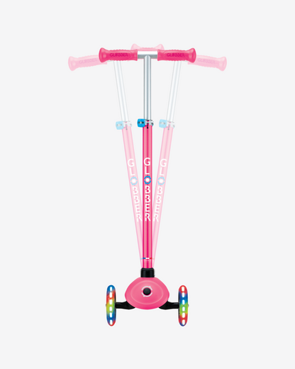 Globber Primo V2 3 Wheel Kids Scooter | Light Up Fuchsia Pink / Sky Blue
