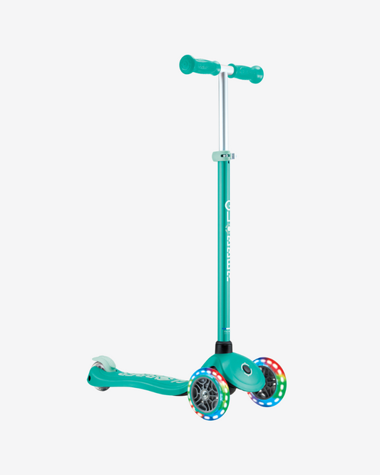 Globber Primo V2 3 Wheel Kids Scooter | Light Up Emerald Green / Mint