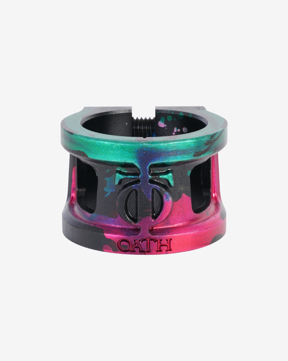 Oath Components | Cage V2 Alloy 2 Bolt Clamp | Green/Pink/Black