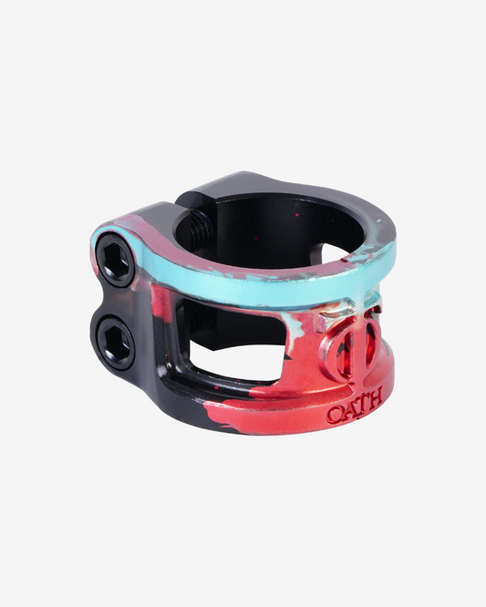 Oath Components | Cage V2 Alloy 2 Bolt Clamp | Black/Teal/Red