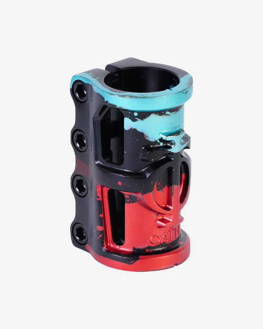 Oath Components | Cage V2 Alloy 4 Bolt SCS Clamp | Black/Teal/Red